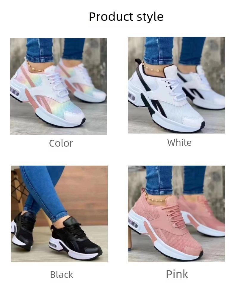 Plus Size Women's Low-Top Mid-Heel Mesh Casual Sneakers with Round Toe and Lace-Up Design - European and American Style