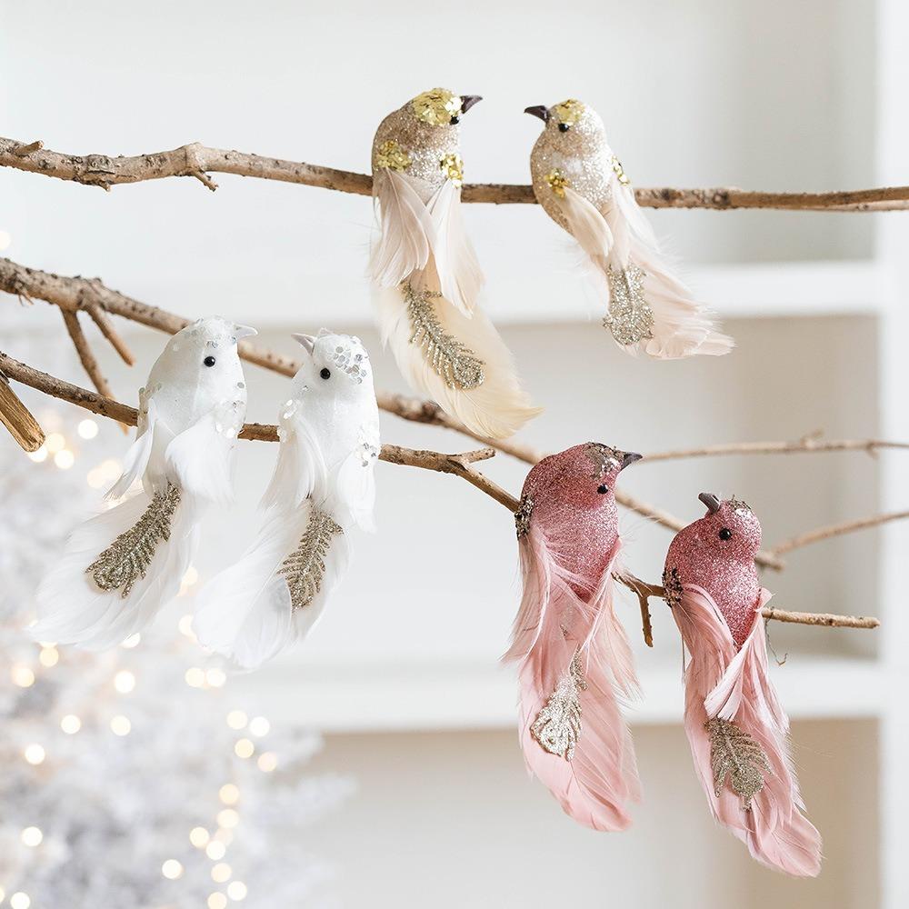 1pair Christmas Tree Decoration Glitter Christmas Birds Realistic Foam Simulated Bird Pendant DIY Decor Artificial Bird Pendant