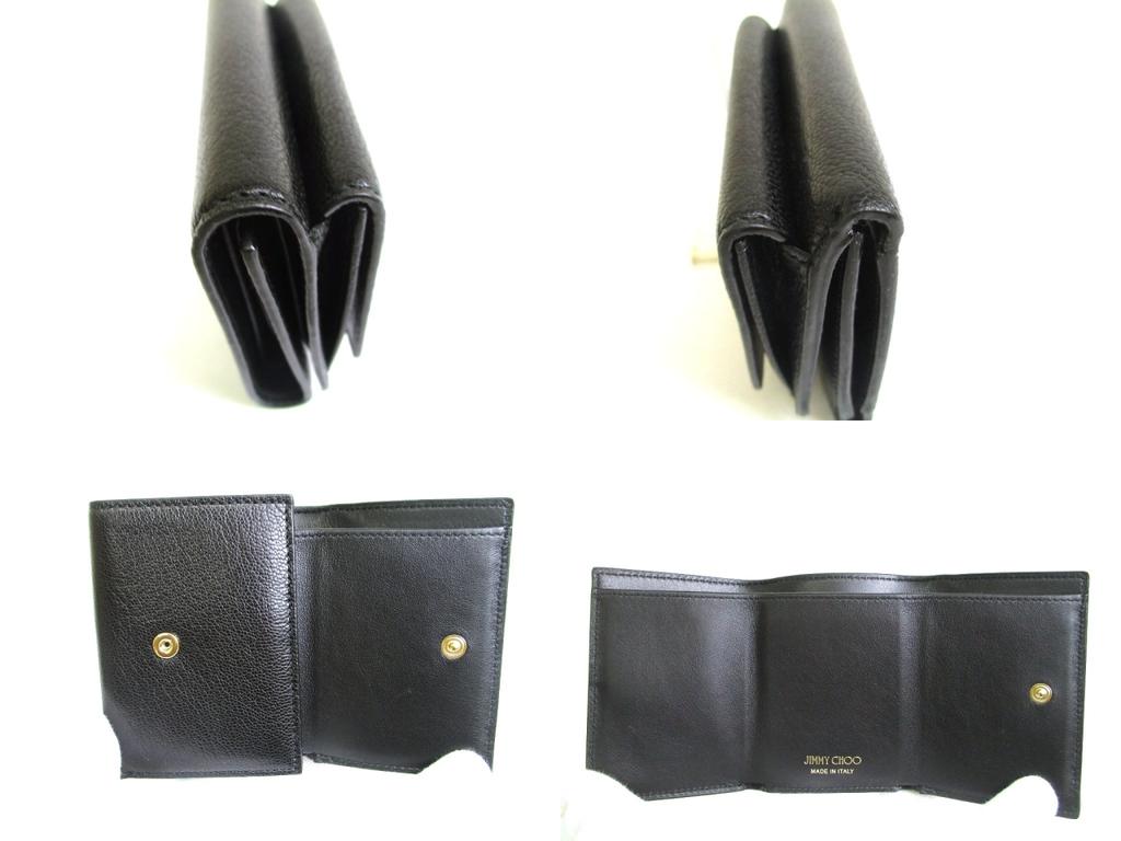 Authentic Jimmy Choo Metal Logo Black Leather Trifold Wallet Compact Wallet NAIMA #a789  Refurbished