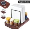 Napkin Holder Metal and Wood Standing Napkin Dispenser with 360° Rotating Storage Base Kitchen Organizer for Counter Decoration