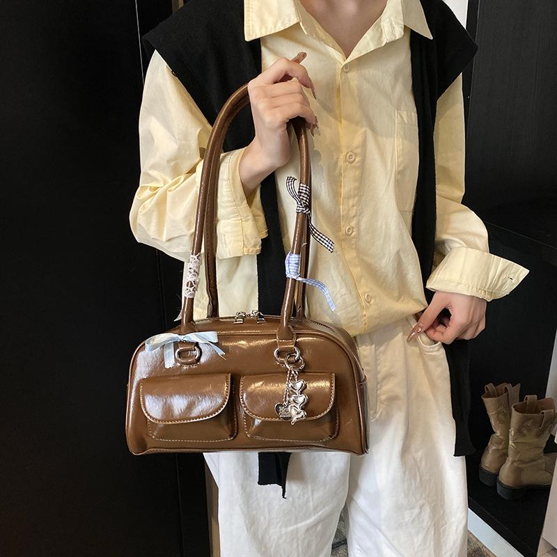 Einfache süße Schleife Unterarmtasche Damen 2026 Sommer einfarbig Boston Pendler Umhängetasche