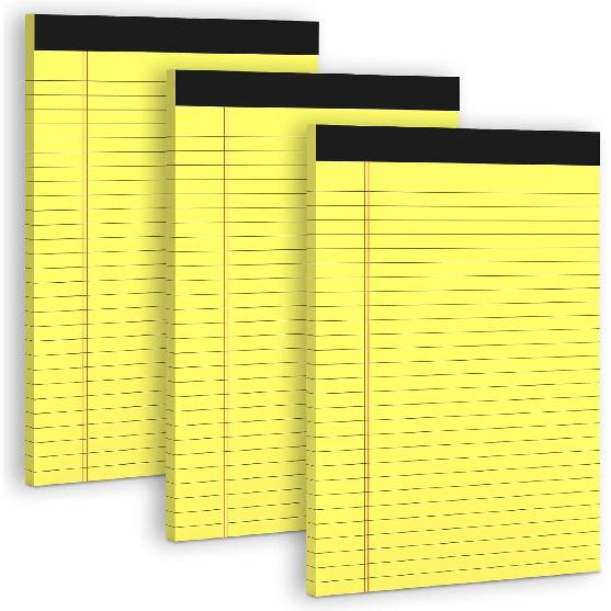 3 Pack White Legal Pads 8.5 x 11 Note Pads, Wide Ruled Notepads, Micro Perforated Lined Note Writing Pads 30 Sheets per Notepad Double-Side Printed