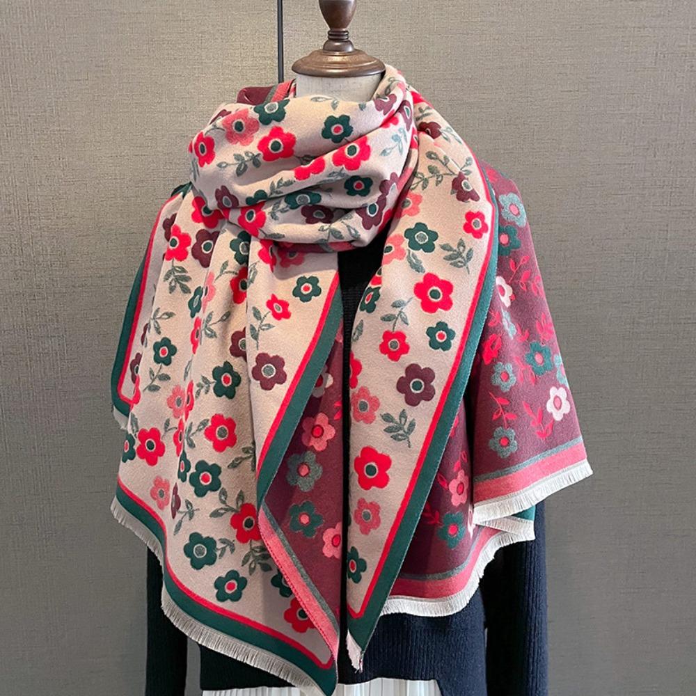 Flower Winter Cashmere Shawl Lightweight Floral Print Scarf Fashion Plaid Knitted Scarf  Unisex