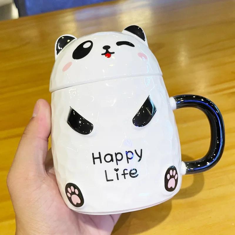 Personalized Gift Cute Panda Ceramic Cup With Lid and Spoon Office Coffee Mug Christmas Cups Mug for Tea Original Breakfast Cups