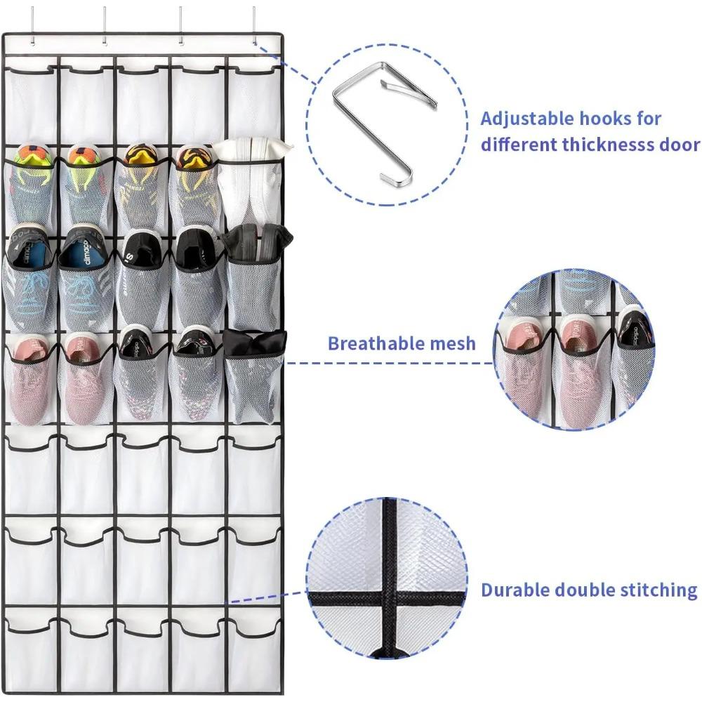 2pcs 35 Pocket Wall-mounted Sundries Shoe Organiser Closet Storage Shoe Rack Mesh Pocket Clear Hanging Over Shoe Organizers