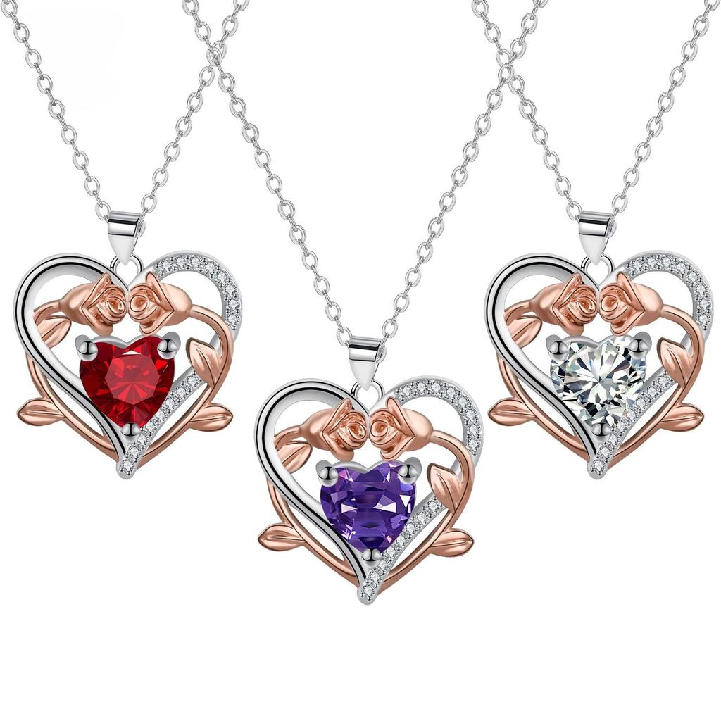 Love Rose Pendant Necklace Women, European and American Light Luxury High-end Jewelry Gifts