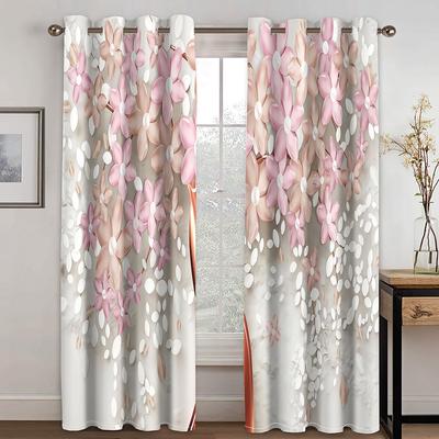 Pink Flower Watercolor Oil Painting 3D Design Luxury Thin Window Curtains for Living Room Bedroom Home Decor 2pcs Free Shipping