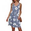 Women's Summer V-neck Casual Beach Vacation Style Retro Floral Print Sleeveless Patchwork Dress