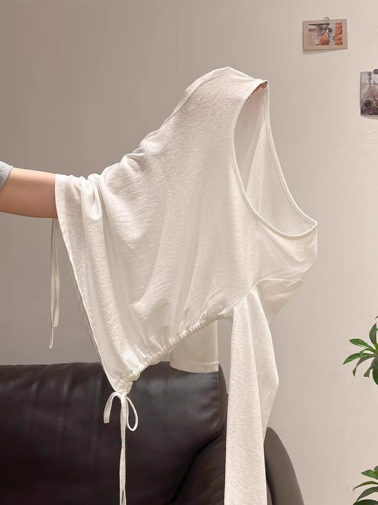 Eleganter durchsichtiger geraffter Cardigan: Stilvolles, leichtes Langarmshirt für den Herbst