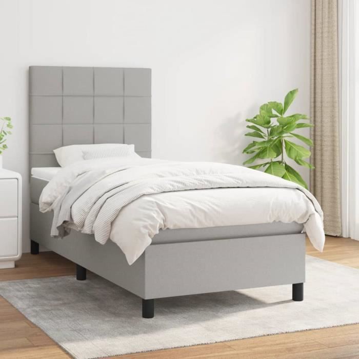 VidaXL Divan Bed with Mattress Light Grey 100x200cm Fabric - Model 3141753