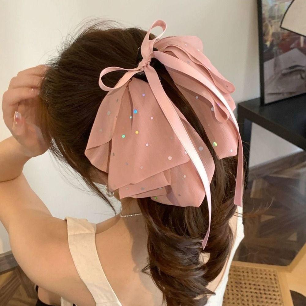 

Sequin Mesh Bow Hair Claws Ribbon Ribbon Ponytail Clip Cute Gauze Claw Clip Girl чёрный