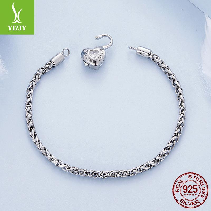 Stylish Versatile Heart Lock Basic Bracelet, Simple Heart-Shaped S925 Silver Diy Bracelet
