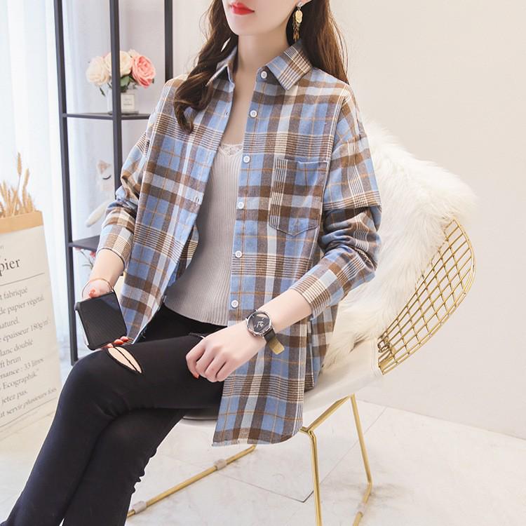 Women's Retro Plaid Flannel Shirt - Korean Style Cardigan Jacket for Spring & Autumn