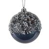 Set of 6 Graphite Iced Baubles 8 Cm with Silver Strings