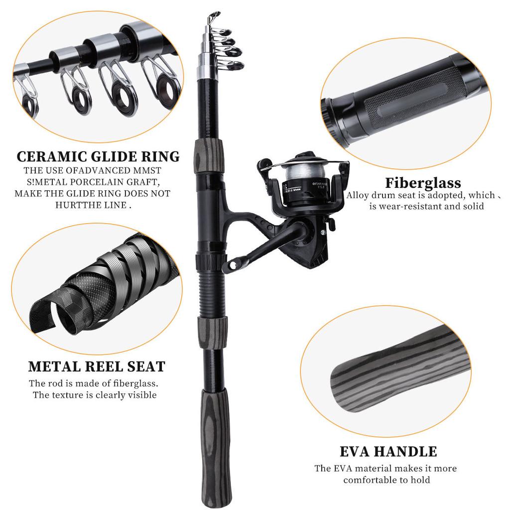 Black Fishing Set, Long Throw Straight Handle Sea Fishing Rod, Spinning Wheel Fishing Rod, Lure Set