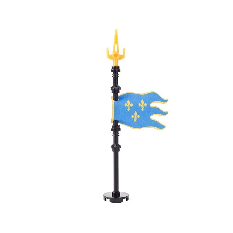Medieval Army Empire Flag and Flagpole Set - Knight Building Blocks with Cloak and Weapon Bricks