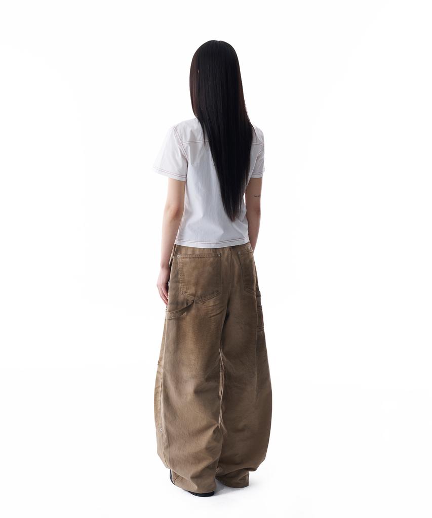 AAKAM Dirty Washed Double Knee Cotton Pants (Beige)