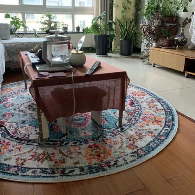 Retro Round Living Room Carpet American Hanging Chair Rugs Bohemia Bedroom Bedside Rug Home Luxury Decoration Sofa Non-slip Mat