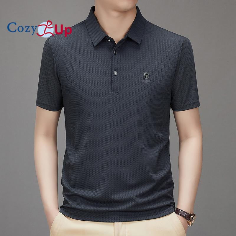 

Уютная мужская эластичная рубашка-поло с короткими рукавами и лацканами, универсальная сетка, тонкий стиль, не гладильная рубашка-поло L серый