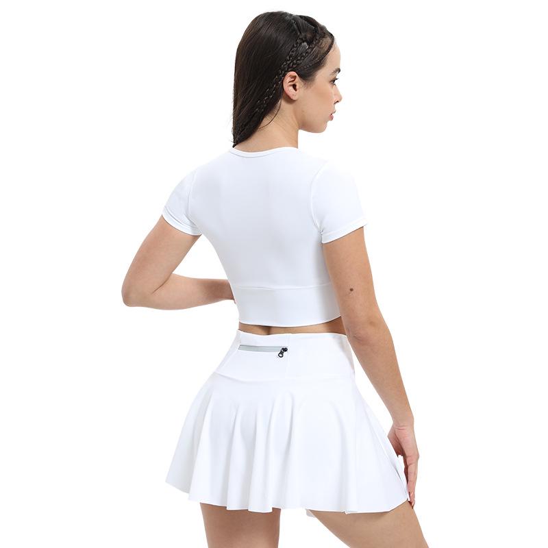 

Женский комплект для йоги с эффектом «нюд»: Ударопрочная, быстросохнущая футболка и теннисная юбка для фитнеса весной-летом M белый