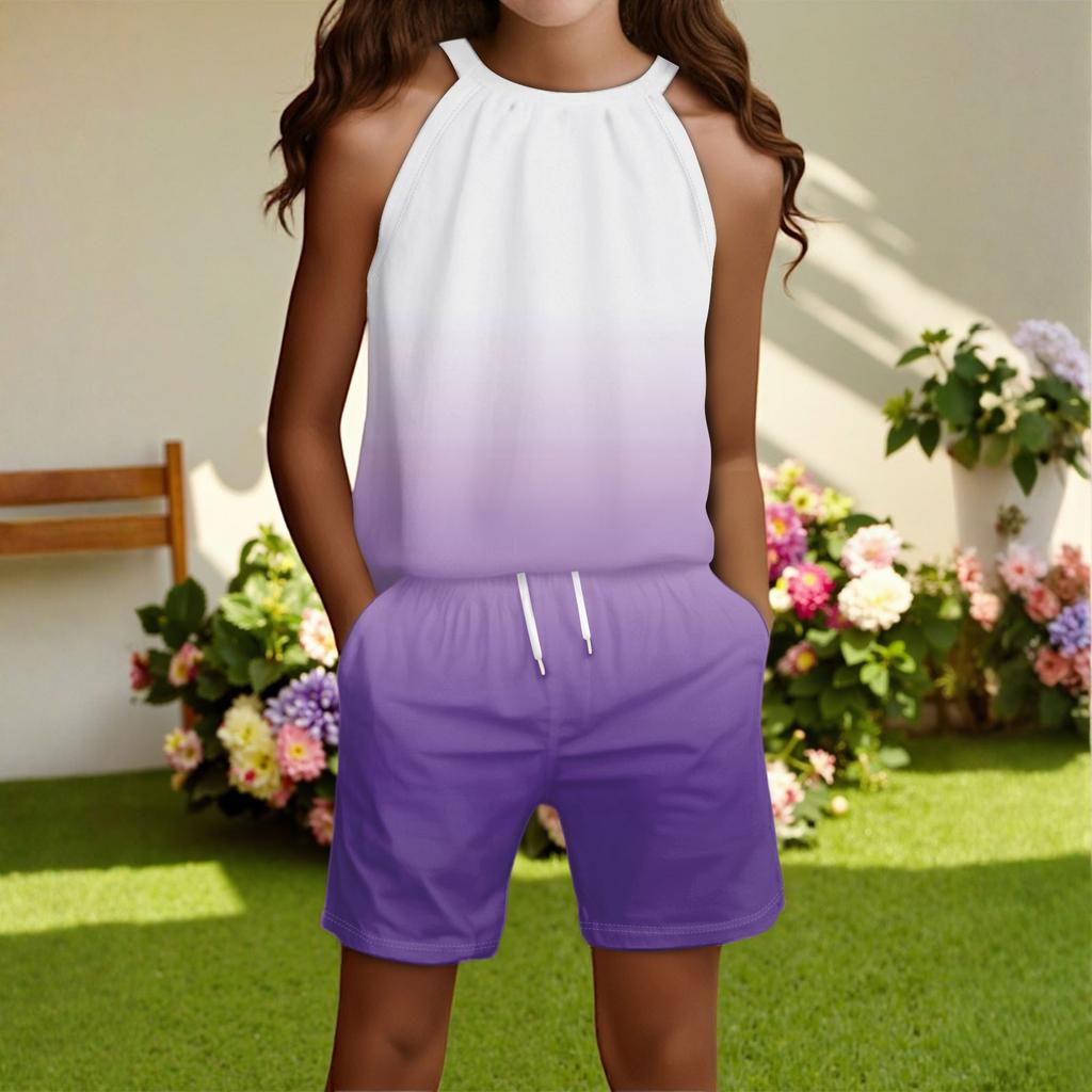 Children's Casual Fashion Round Neck Sleeveless Top Shorts Set