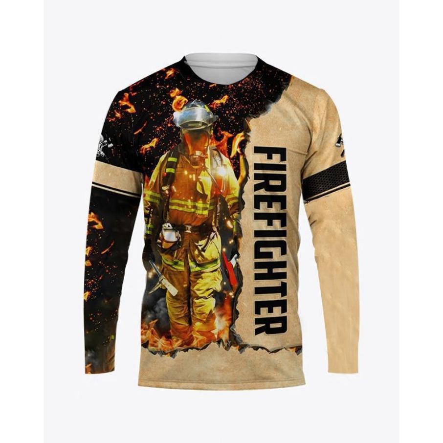 Women Fireman Tops O Neck Long Sleeve 3d Print T Shirt
