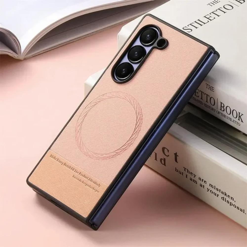 Samsung Galaxy Z Fold 7 6 5 4 3 Wireless Charging Leather Shockproof Protect Back Cover Simple Business Magnetic Phone Case