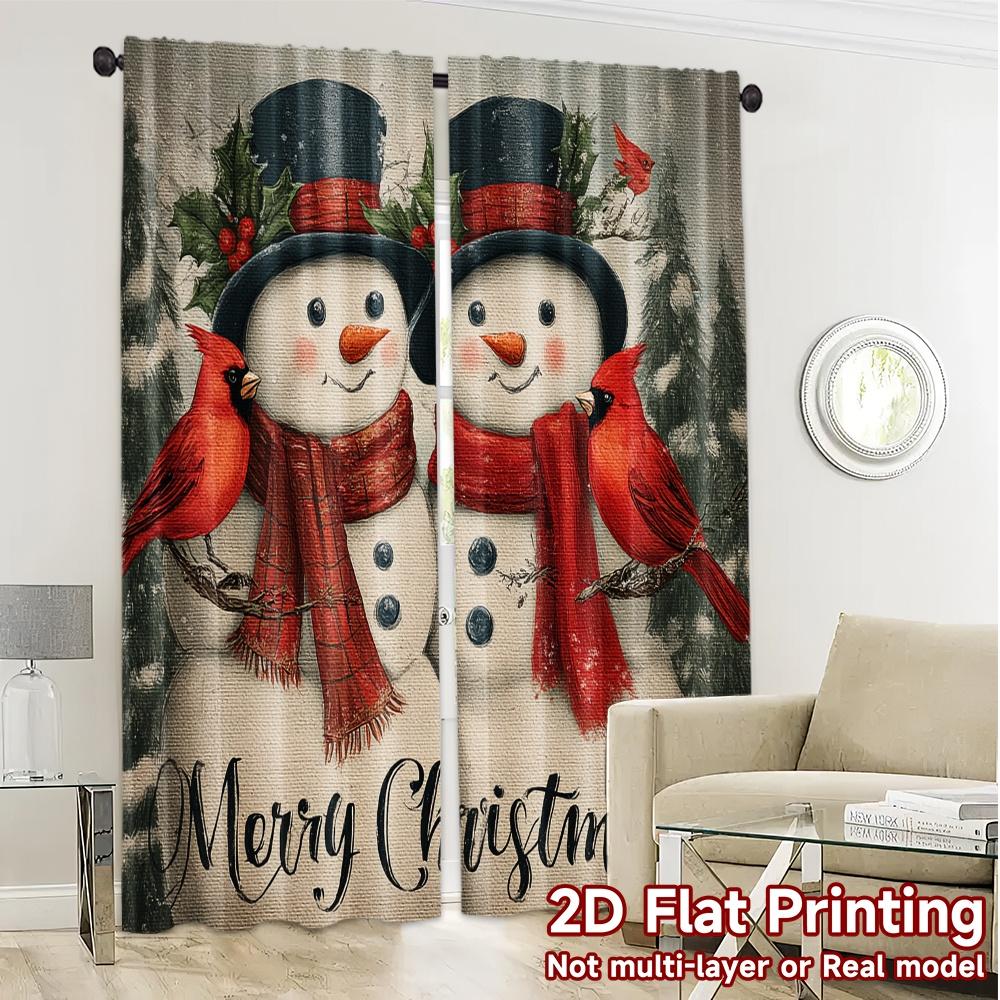 Set Of 2 Flat Printing Jit Curtains Without Rod Festive Snowmen Chic Yarn Versatile All Contemporary Made Polyester