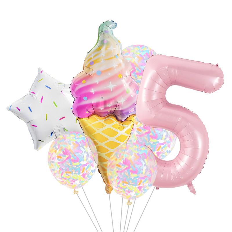 8 Pcs Donut Ice Cream Star Balloon Colorful Paper Confetti Balloon Set for Baby Shower Girl's Donut Birthday Party Decorations