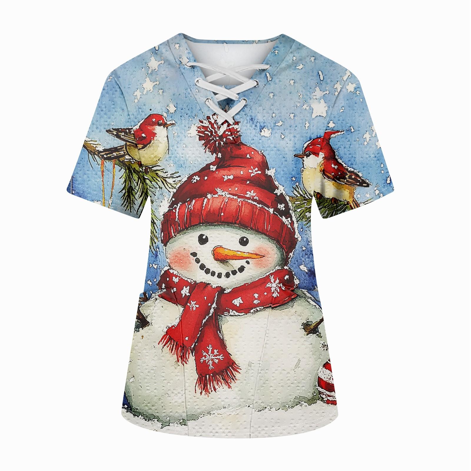 Плюс размерСкраб с принтом Рабочая форма Топы для женщин Крест V-образным вырезом — фото 6