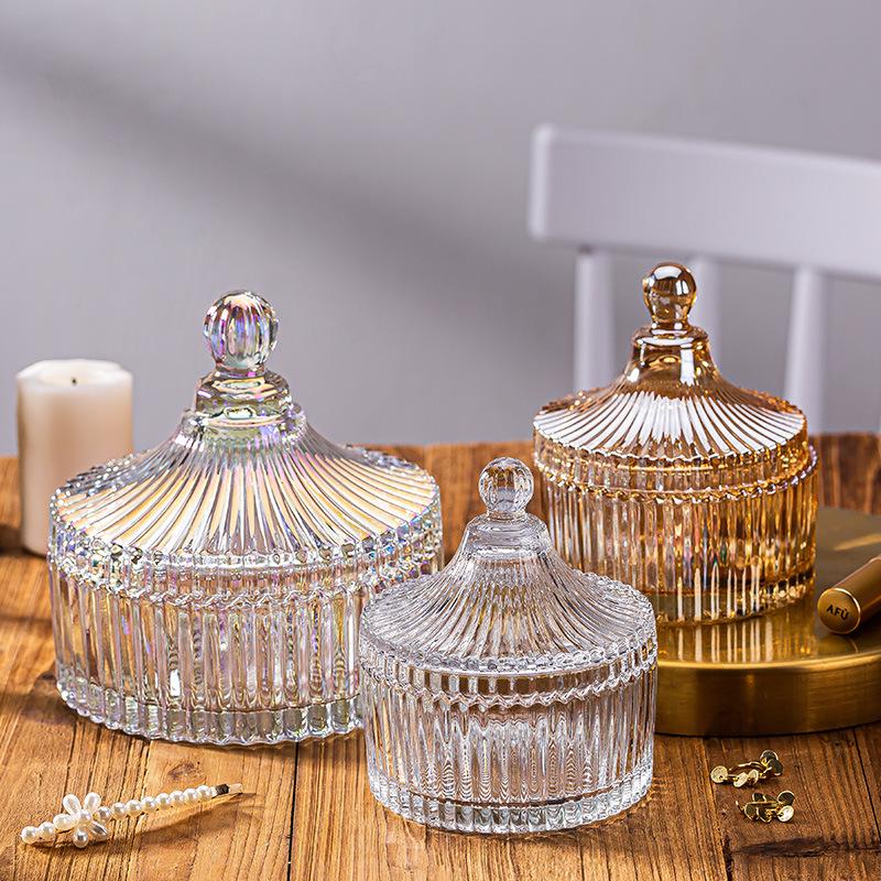 European Glass Bowl Jewelry Box: Crystal Demagnetization Purification Jar with Omamori Salt and Lid
