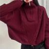 2025 New Women's Loose Japanese Style Half-Zip Cable Knit Turtleneck Sweater for Autumn and Winter