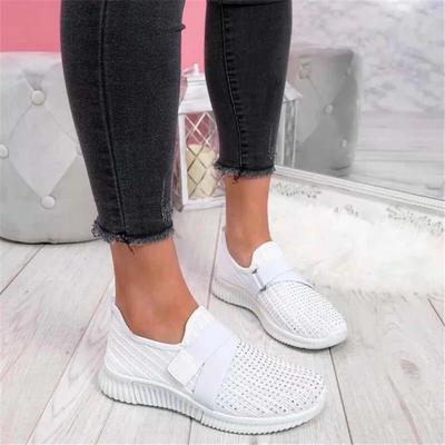 Rhinestone Flat-Soled Sports Shoes Women'S Hollow Breathable Casual Single Shoes Large Size Flying Woven Shoes
