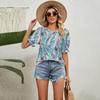 Summer Women's Floral Top 2023 Loose Full Round Neck Pullover T-shirt