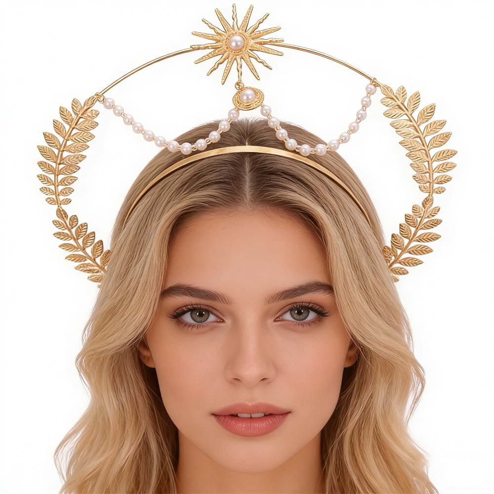 Gold Baroque Crown Star Tiara Headdress Fashion Glory Headband Character Dress Up