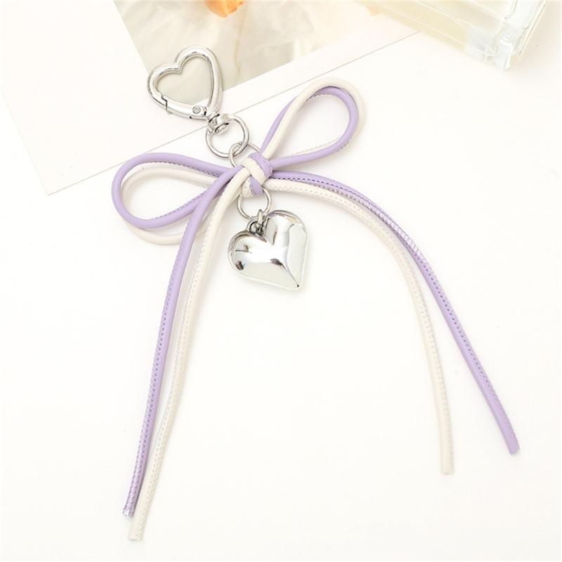 Korean PU Leather Bows Keychain Multi Function Bag Charm Accessory Phone Ornament Heart Pendant for Women