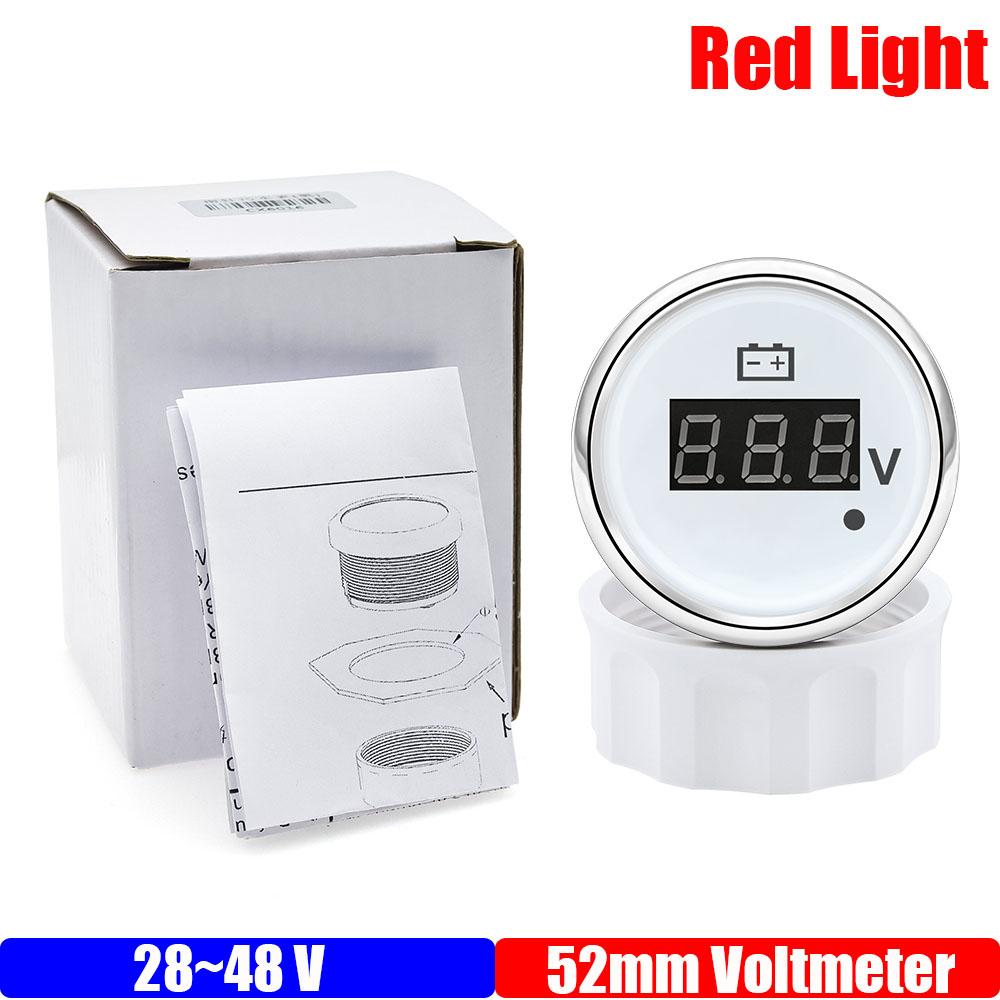 8-32V,28-48V 52mm Voltmeter with Warning Red Light Digital 52mm Voltage Car Gauge Waterproof Auto Marine Yacht 12V24V36V