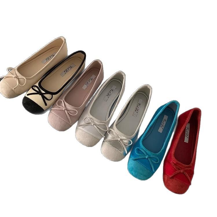 Evening Wind Shoes French Bow Blue Small Single Shoes Flat Ballet Shoes Early Spring New Soft-soled Women's Shoes Ladyshoes