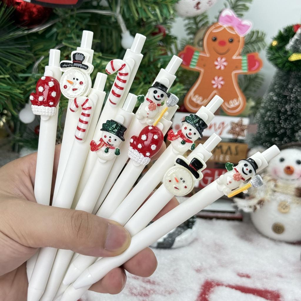 10Pcs White Cartoon Christmas Quick-drying Ink Ballpoint Pen Stationery for Christmas Gifts Holiday Gift Novelty Stationery Teacher Party Favors Back