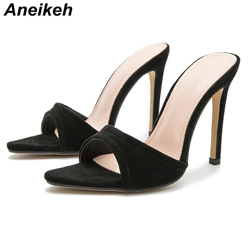 

Aneikeh сексуальные остроносые туфли-мюли на высоком каблуке, летние модные туфли-слайды из искусственной замши, женские босоножки для вечеринок 37
