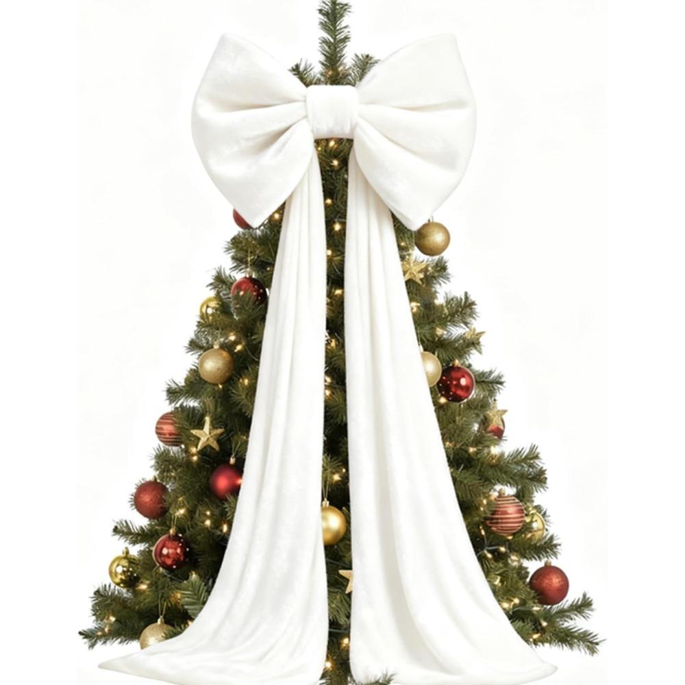 Solid Color Large Velvet Christmas Bow Long Streamers Soft Draping Tree Bow with Long Tails Wrinkle Resistant Elegance
