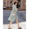 Women's Summer Puff Sleeve Babydoll Midi Dress with Asymmetric Tie
