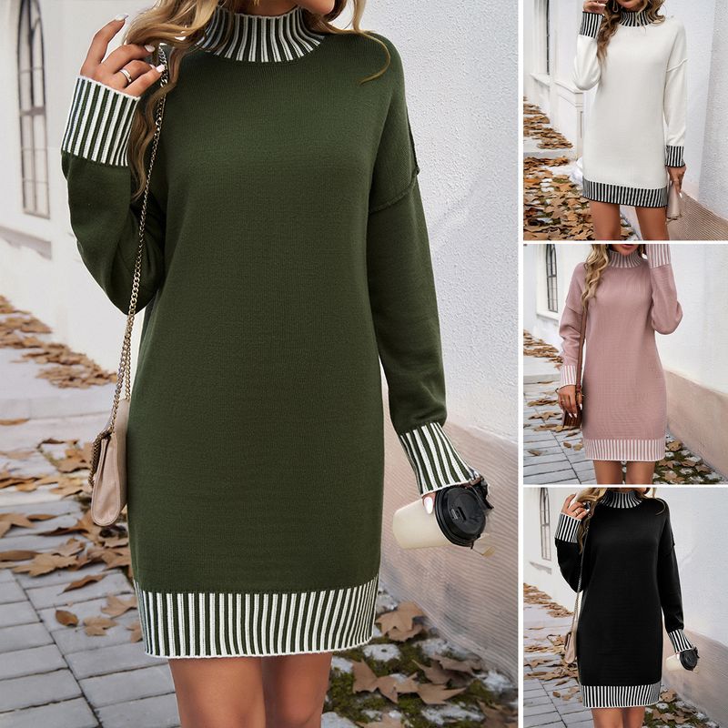 

2025 WOMEN S Contrasting Color Spliced Sweater Dress Army Green S