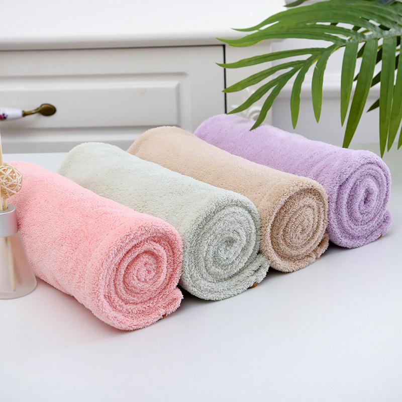 Women Fast Drying Hair Towel Coral Velvet Hair Towel Women Wrap Head Absorption Ater Bath Hat with Button  Bathroom Supplies