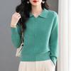 2025 Fashion Women's Solid Color Long Sleeve Knit Polo Shirt