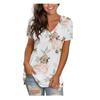 Fashion Women V-neck Printed T-shirt Casual Loose Pullover Short Sleeve Tops