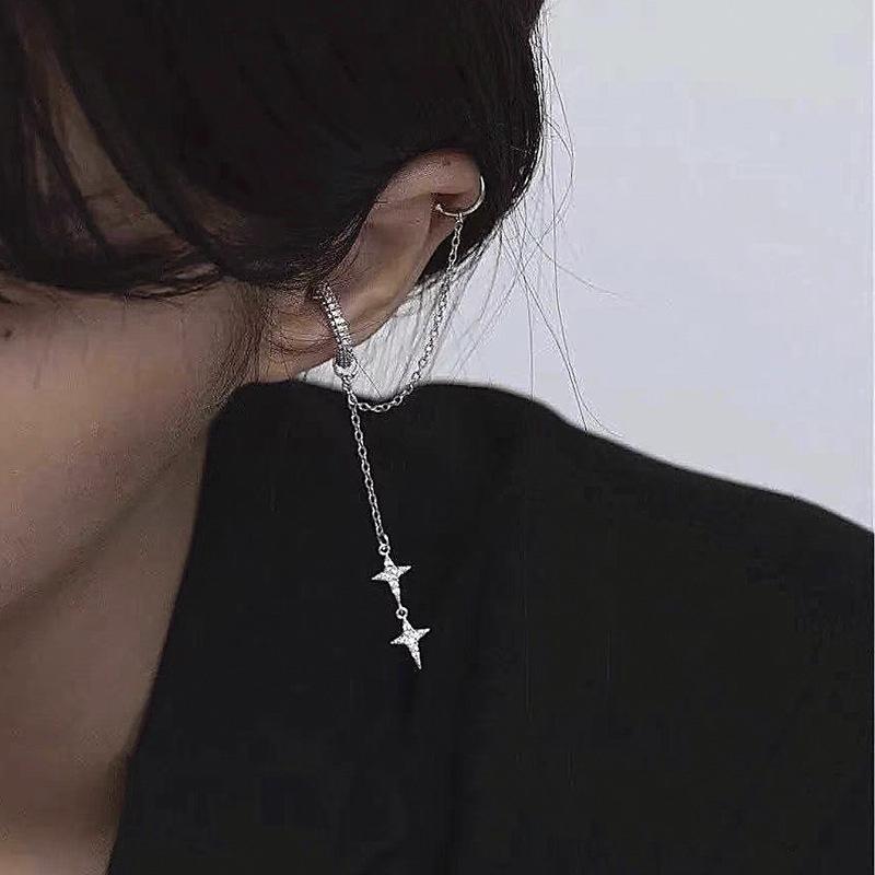 Shiny  Star Tassel Ear Clip Earrings For Women  Non-Piercing Cuff Ear Clip Earrings Cartilage Jewelry