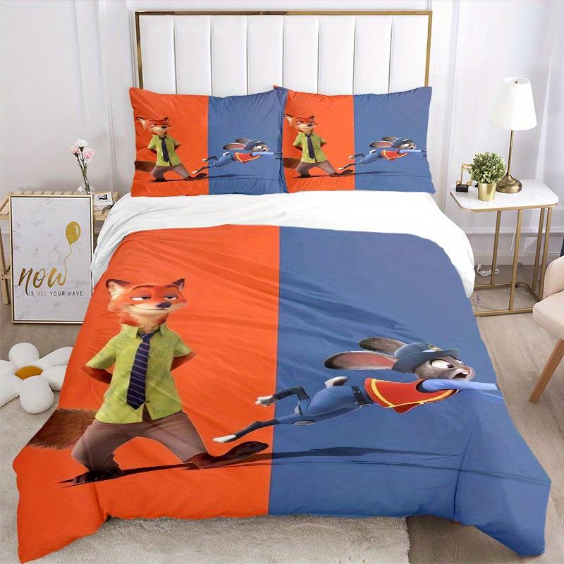 3pcs Colorblock Nick & Judy Zootopia Printed Quilt Set Soft and Comfortable Quilt Cover for Bedroom, Guest Room Bedding Set S014