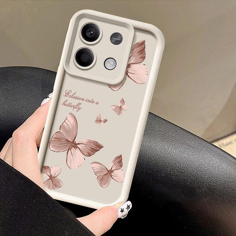 Solid Color Butterfly Pattern Matte Phone Case For Xiaomi 14T Pro 13T Poco F6 X6 Pro M6 X5 Redmi Note 14 Pro 13 12 11 10 Shockproof TPU Soft Cover