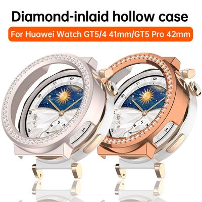 Bling PC Průhledné pouzdro pro Huawei Watch GT 5 4 41mm /5 Pro 42mm Kryt Kůže Samrt Pásek Diamantový Křišťálový Nárazník Ochranný GT5 GT4